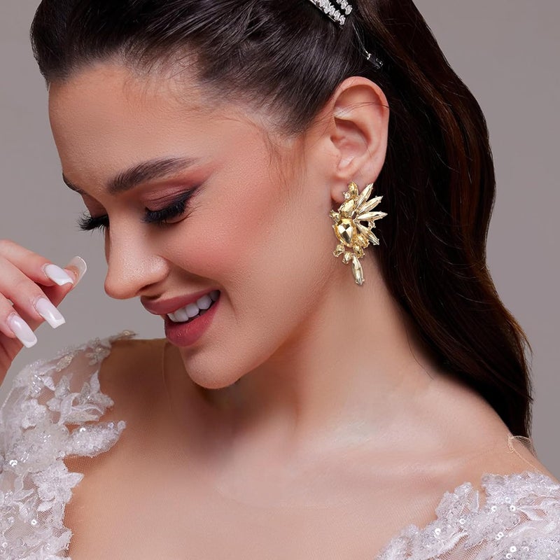 Sanfenly Clip On Earrings Women Dangle, Large Long Dangling Non Pierced Earrings Elegant Formal Big Bling Rhinestone Crystal Simulated Diamond Clip Earrings for Women Non Pierced Ears - Image 2